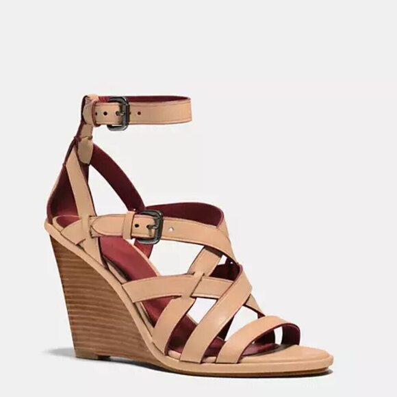 Coach Shoes - Coach Dawn Strappy Wedge Sandal Soft Vegetable-Tanned Leather Women's Size 9B